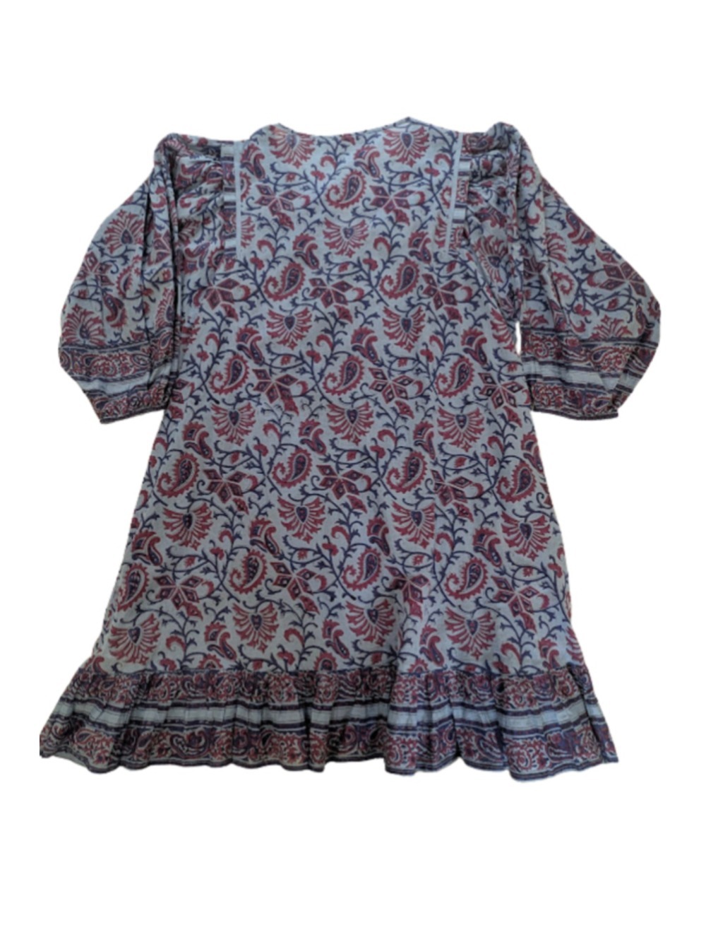 Cleobella Organic Cotton Paisley Boho Mini Dress M Blue Plum Belt Pockets - Picture 6 of 13